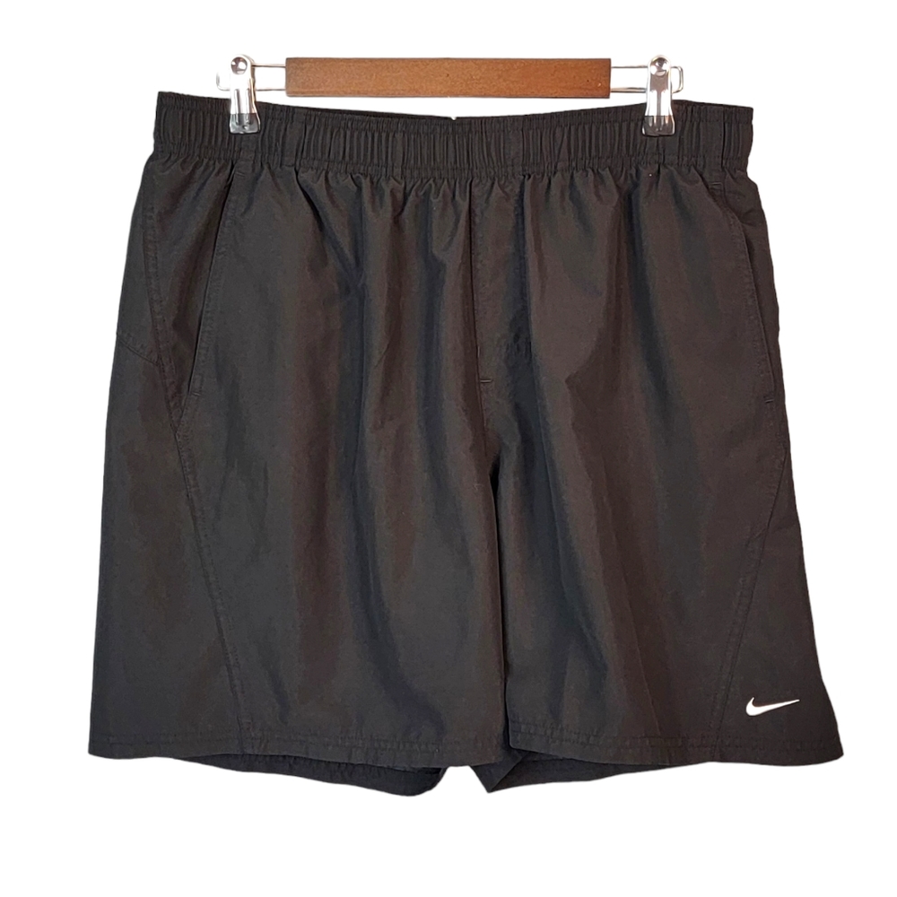Nike Silver Tag Spell Out Vintage Y2K Black Swim Trunks with Pockets Men's XL
